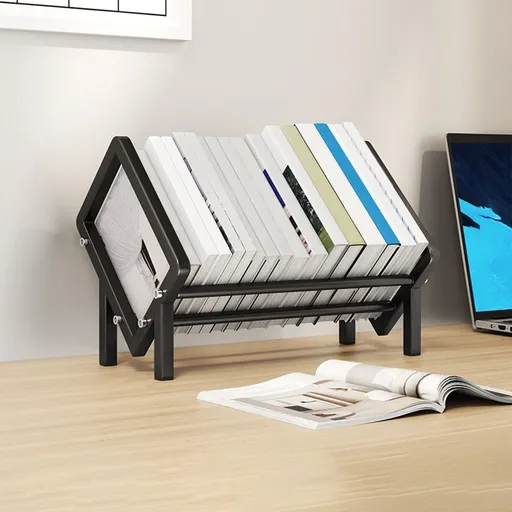 Desktop Bookshelf Stainless Steel Desk Book Storage Organizer - File Supply Rack for Home Office Study Room, 2 Tier Open Shelf, Easy Assembly, 15.7 x 11 x 10.2 Inch