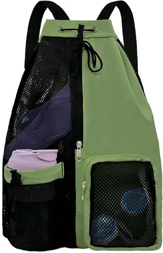 Backpack - Sports Bag - Travel Bag - Training Bag - Swimming Bag - 30*15*45cm - Mesh Material - Drawstring Design - Side Storage Space - Unisex - Suitable for fitness, swimming, traveling, dancing, camping（Vegetable）