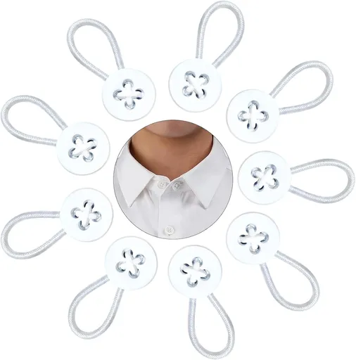 9PCS Collar Extenders for Mens Shirts, Button Extender for Dress Shirts Neck Extender Soft Elastic Collar Button Extenders(White)