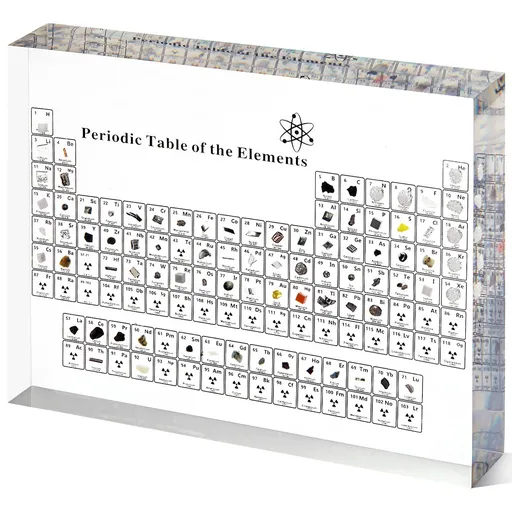 Periodic Table with Real Elements Inside, Acrylic Periodic Table Display with 83 Real Elements Samples Craft Decoration Teaching