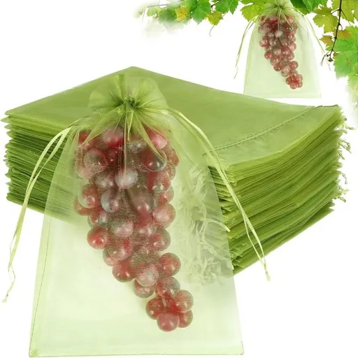100Pcs Fruit Protection Bags (8X12 Inches) Green Mesh Lid Bag Drawstring Mesh for Fruit Protection Vegetable Garden