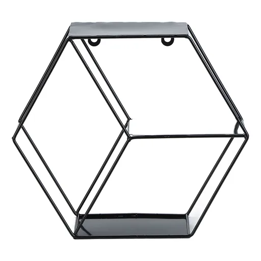Hex Shelves Simple Wrought Iron Hexagonal Bedroom Living Room Office Wall Shelf DecorationBlack