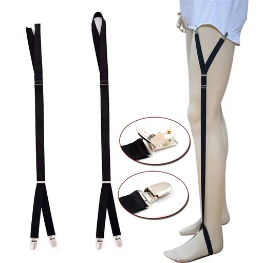 Unisex Adjustable Shirt Garters - Stirrup Shirt Stays - Keeps Shirts Tucked in All Day - Easy-to-Wear Garter Straps with Foot Loop - Black