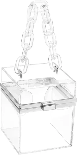Women Acrylic Clear Clutch Purses Square Evening Handbag Box Purse for Wedding Prom Party, Transparent/Silver