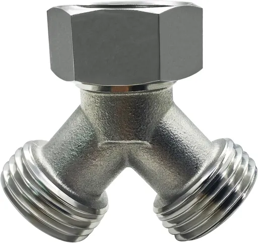 Stainless Steel Garden Hose Splitter 2 Way Y Connector Heavy Duty for Outdoor Garden Faucet Hose Bib
