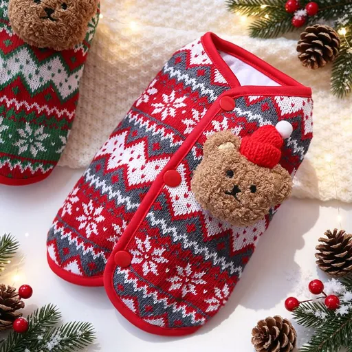 Christmas Pet Clothes Dog Cat Winter Cotton Gray and red snowflake bear vest 2XL