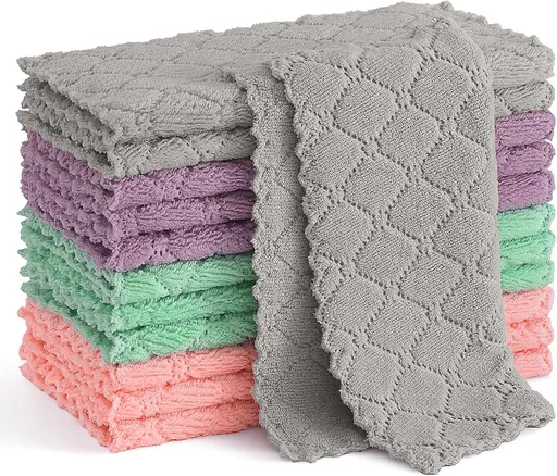 Mricrofiber Cleaning Cloths, 12 Pack Extra Soft and Absorbent Kitchen Towels, 10" x 10" Multiple-use Non-Linting Reusable Cloths for Kitchen, Dish, Household Cleaning, Multi Color