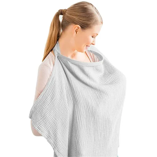 Nursing Cover for Baby Breastfeeding, Breathable Cotton Breastfeeding Cover with Rigid Hoop for Mother Nursing Apron, Multi-use Carseat Canopy（grey）
