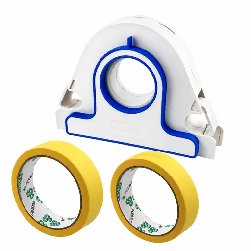 Painters Masking Tape Dispenser Handheld Tape Applicator Tool for Wall Edge Trim Door Frame Window Border Painting Preparation Quick Straight Tape Laying (Grout Tool + 2 Rolls Yellow Masking Tape)