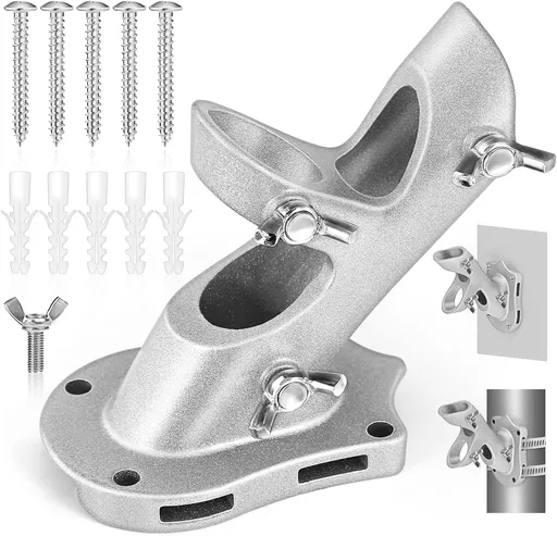 Flag Pole Holder, Flag Pole Brackets Mount Outside House Heavy-Duty Aluminum Metal Rust Proof Bracket 1" Inner Diameter 2 Positions with Hardwares for Outdoor Wall Mounting Porch( Silver-1 Pack)