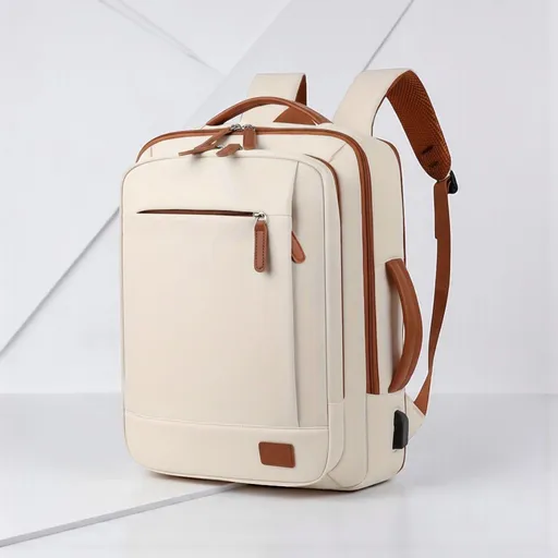 Women's Laptop Bag, 24L, Travel Bag, With charging port, Laptop compartment, Lockable drying compartment, Laptop backpack, Beige