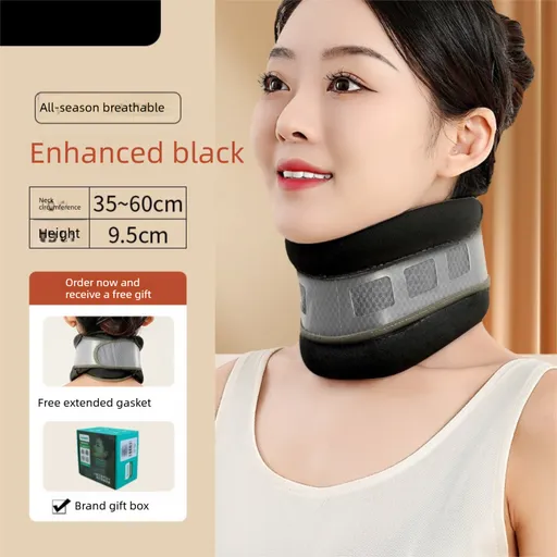 Black Reinforced Neck Support Brace – Adjustable Cervical Collar with PP Support Strips for Posture Correction and Daily Use