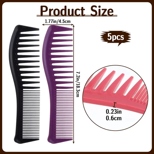 5 Pcs Comb Set Wide Tooth Combs for Hair Styling Detangling Double Sided Wide And Fine Tooth Comb All Purpose Hairstyle Shower Combs for Women Men Thin Thick Straight Hair (5 Colors)