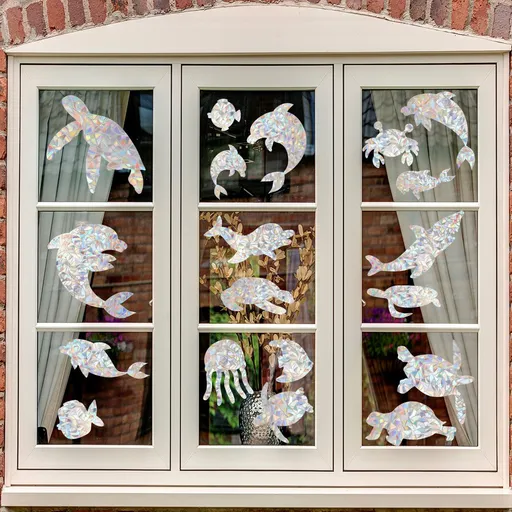 Window Decals for Bird Strikes, Window Clings Prevent Birds from Hitting Windows Suncatcher Stickers （Marine animals）