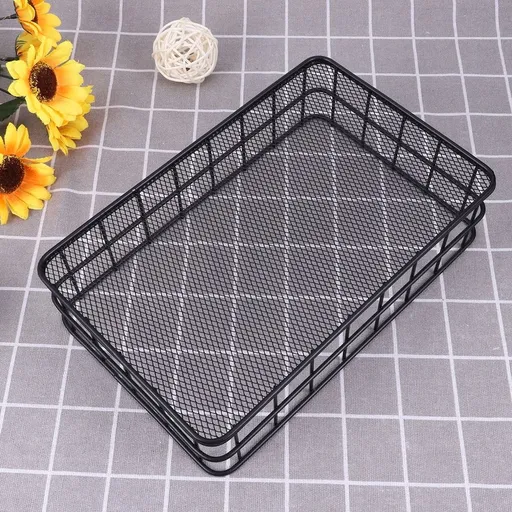 Iron Mesh Desktop Organizer Basket for Office Use, Metal Storage Container for Desk Supplies