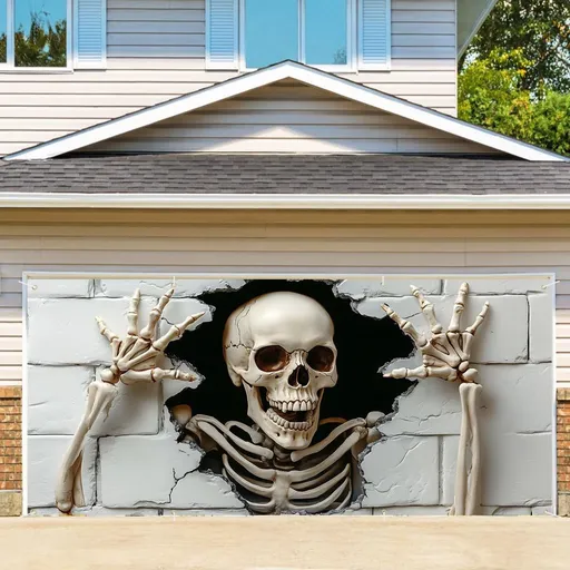 Halloween Garage Door Cover Halloween Decorations Outdoor Hanging Banner Garage - White - Size 8x16ft