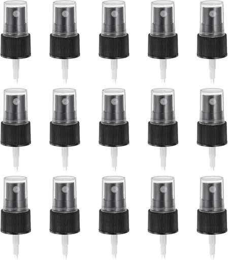 50 Pcs Black Spray Top, 20/410 Fine Mist Sprayer Reusable Replacement Spray Bottle Pump Plastic Top for Cosmetic Perfume and Body Sprays Bottle