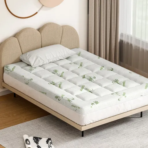Giselle Bedding Pillowtop Mattress Topper 7.5cm Thick Bamboo Pad for Back Pain Relief Washable Skin-friendly Bed Protector with 45cm Deep Pocket Double