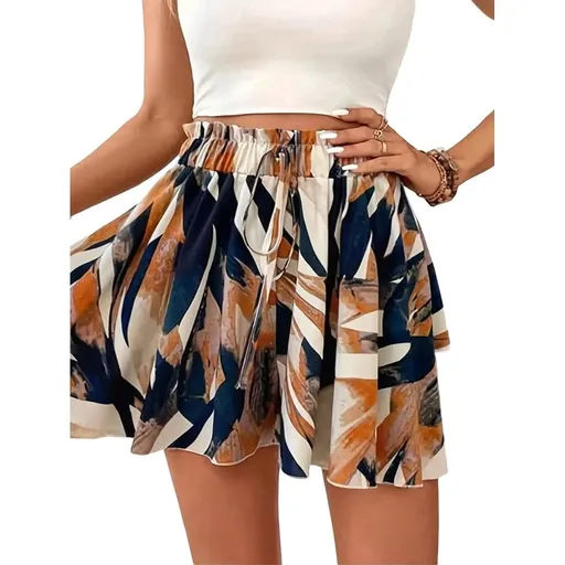 Women's floral shorts beach vacation summer high waist wide leg casual dress color 7 XL