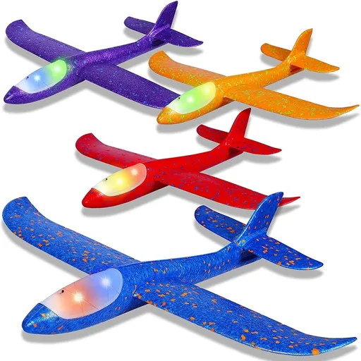 4PCS Flashing Glider Plane, Colored led Lights Play at Night, Foam Airplane Have 2 Flight Mode, The Best Airplane Toys Gift.