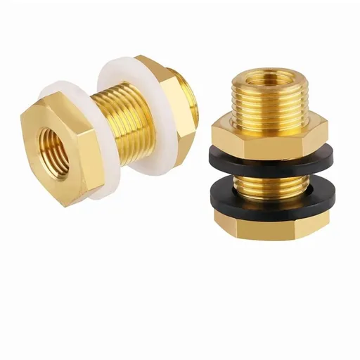 2-Pack Solid Brass Bulkhead Fittings, 1/4 Taper Female 3/4" Straight Male Thread Brass Water Tank Connector