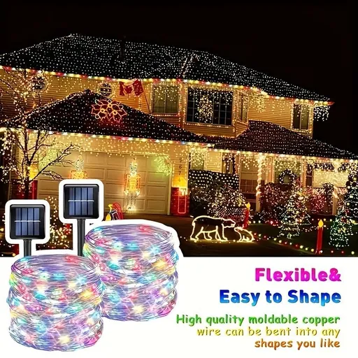 solar outdoor string lights, 300LED solar lights, copper wire fairy lights, 8-pattern solar lights, garden lights Australia, courtyard lights, Christmas lights, party lights, wedding lights, warm white, cool white, multi-color solar lights - Multi -