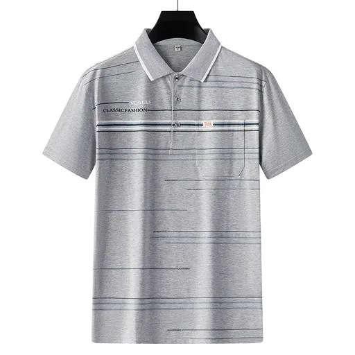 Men Summer Cotton Polo Shirt Loose Breathable B010 Gray XXXL