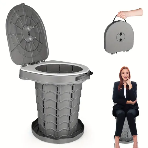 Gray Black collapsible camping toilet, portable outdoor toilet, camping furniture Australia, lightweight camping gear, compact toilet for travel, camping sanitation solution