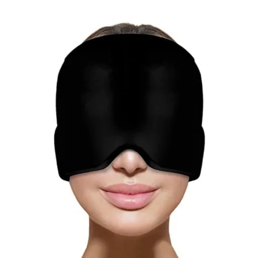 Headache Migraine Relief Cap, Wearable Strechable Migrine Hat for Migraine Ice Head Wrap, Ice Pack (Black)