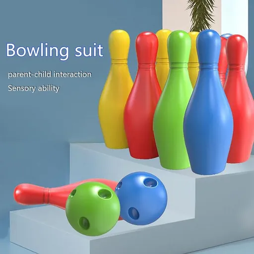 10-Pin Bowling Game Set with 2 Balls, Indoor Outdoor Backyard Sports Entertainment for Family Gathering Party, Multicolor