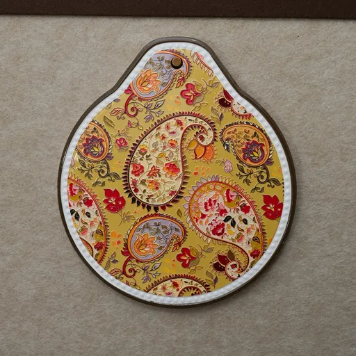 Yellow Set of 4 Embossed Ceramic Paddle Mats - Assorted Bohemian Pattern Heat Resistant Pads