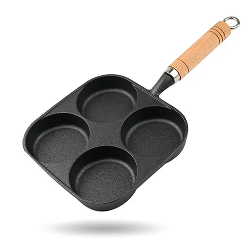 4 Hole Frying Pan with Non-Stick Coating, Divided Skillet for Eggs, Pancakes, Burgers and Breakfast Cooking, Black