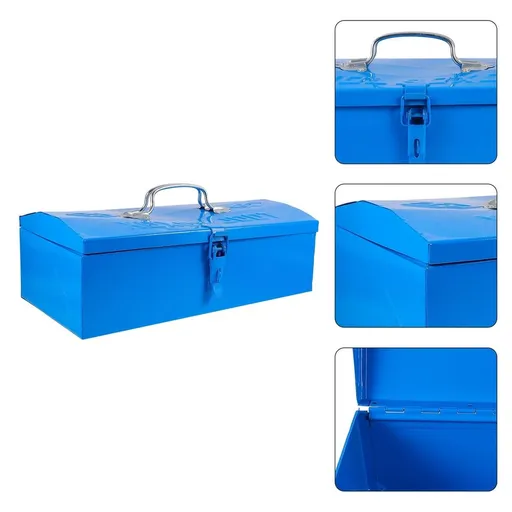Blue Iron Tool Box for Car Durable Metal Storage Organizer Portable