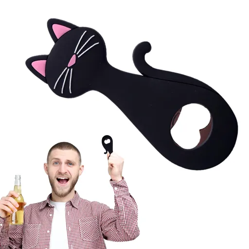 Cute Cat Magnetic Refrigerator Bottle Opener, Cat Cartoon Beer Bottle Opener, Stainless Steel Cat Magnet Refrigerator Decoration