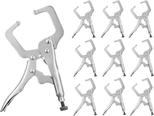 6 Pcs Inch Locking C Clamp Original Lock Regular Tips Plain adjustable Alloy Steel for Woodworking Carpentry Welding Electrical Equipment, Silver -