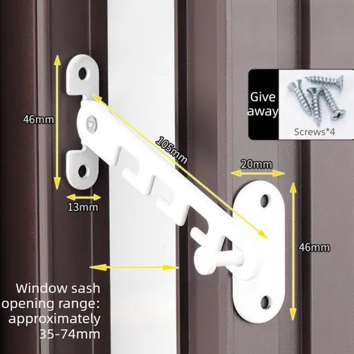 White - Short - Aluminum Window Limiter, Wind Brace for Casement Window, Safety Window Latch