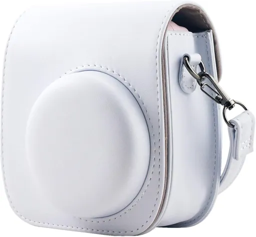 Protective Case Compatible with Fujifilm Instax Mini 12 11 9 8 Instant Film Camera with Pocket and Adjustable Strap (White)