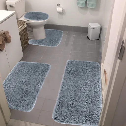 Bathroom Rugs Solid Color Bath Mats 3 Set Bath Mats for bathroom Toilet Mats Universal Soft Comfortable Water Absorption Non-Slip Thick Machine Washable Easier to Dry BDark Gray 2