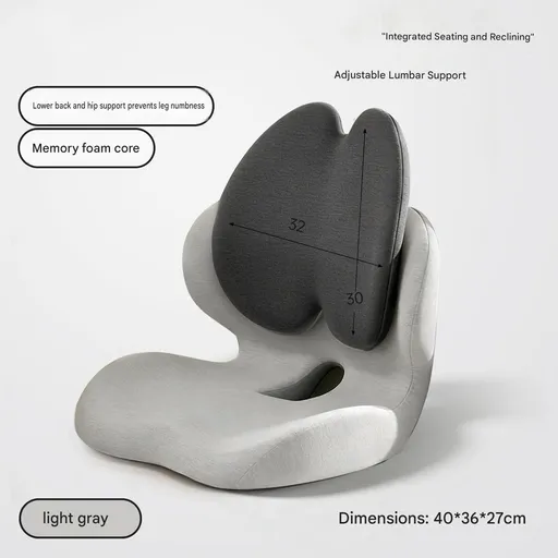 Ergonomic Memory Foam Seat Cushion with Lumbar Support Integrated Backrest Design Breathable Hollow Core Gray