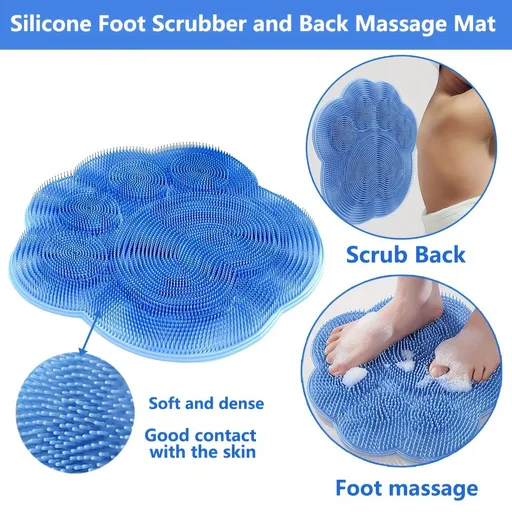 1pc Silicone Bath Massage Mat with Suction Cup, Non-Slip Foot Scrubber and Back Massage Mat, Waterproof Wall-Stick Bathroom Mat, Multi-Purpose Shower Cleaning Tool Blue/Thickened/Upgraded