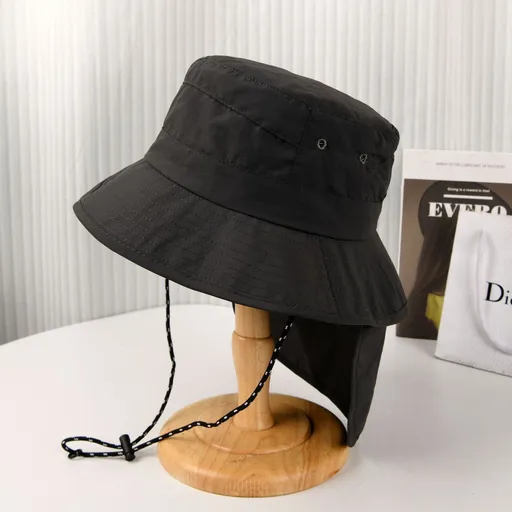 Dark Grey Packable Quick Dry Bucket Sun Hat (Circumference 58 to 60cm) - Lightweight Wide Brim Hat with Neck Flap, Breathable Wind Resistant Outdoor Hat for Hiking Fishing and Travel