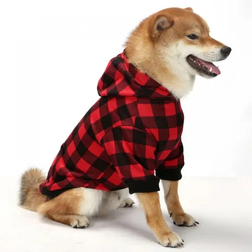 Big ! Pet Dog Plaid Hoodie Sweaters with Hat, Dog Warm Winter Dog Coat for Small Medium Large Dogs XL