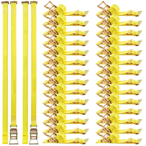 Ratchet Straps, 50.8 mm x 4.6 m, 30 Pack E-Track Tie Down Straps, 1995 kg Break Strength & 662 kg Rated Load, Tie Down Ratcheting for Moving, Trailers, Motorcycles, Kayaks, Car Roof, Yellow