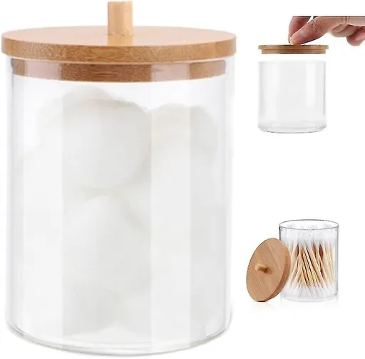 Holder Dispenser for Cotton Ball, Cotton Swab, Cotton Round Pads,Picks Floss - Clear Plastic Apothecary Jar Set for Bathroom
