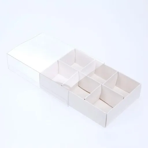 50 Pack of White Card Chocolate Sweet Soap Product Retail Gift Box - 6 Bay Compartments - Clear Slide On Lid - 12x8x3cm