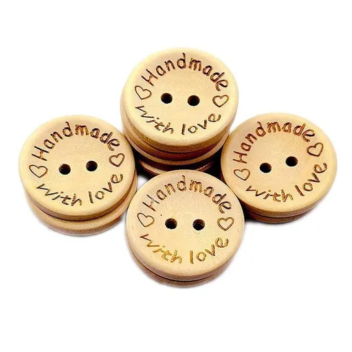 100Pcs Handmade With Love Natural Wooden Buttons for Crafts & Sewing