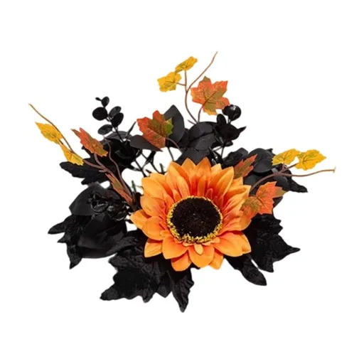 Sunflower Maple Leaf Candle Ring Wreath Artificial Fall Candle Holder Wreath Thanksgiving Harvest Table Centerpiece for Dining Table Seasonal Home Decor 10.24 inch A