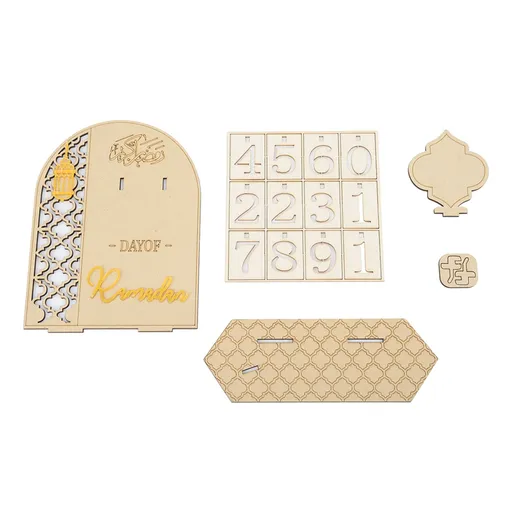 Ramadan Countdown Calendar Wooden Decorative Ornament DIY Eid Calendar for Home Party Holiday Type B