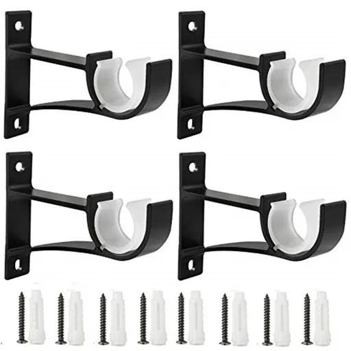 4 pack Curtain Rod Brackets, Black Curtain Rods Holders Hook Hangers for Wall Drapery Rod Bracket (black)