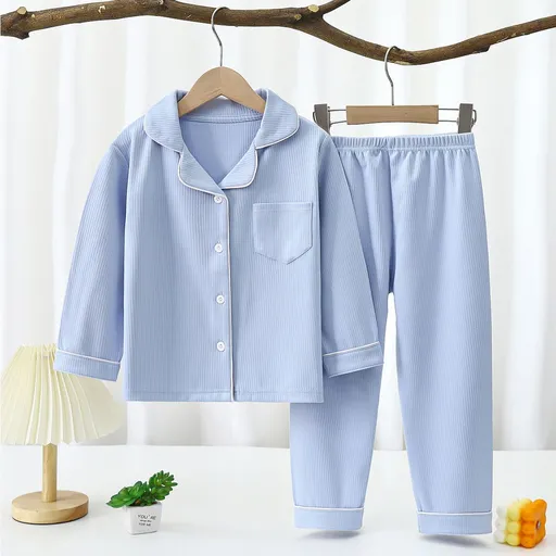 Yi Mei Kids Pajamas De Velvet Long Sleeve Two Piece Set SY04-Pajamas Blue 170cm